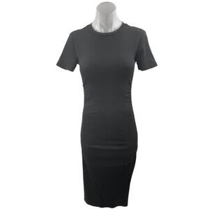 Zara Women's Black Rib Knit Round Neck Short Sleeve Midi Sweater Bodycon Dress S